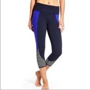 Athleta blue colorblock striped crops